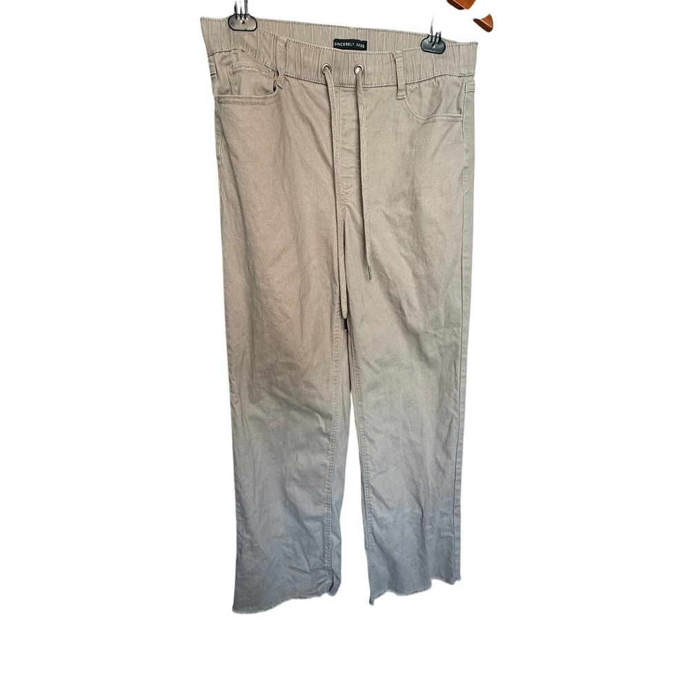 Sincerely Jules Wide Leg Cropped Pants Women's Medium Gray‎ Beige Drawstring